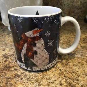 Vintage 1998 Lang & Wise Quilted Snowmen Coffee Mug Like New